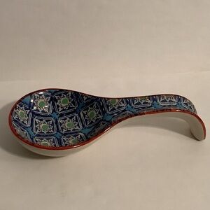 Colorful Ceramic Spoon Rest Blue White Green and Red Geometric Classic
